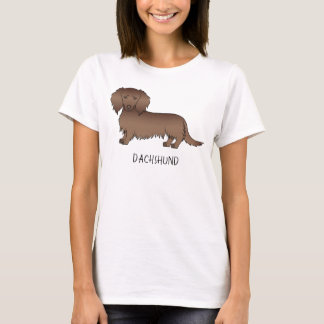 Chocolate Long Hair Dachshund Cartoon Dog &amp; Text T-Shirt