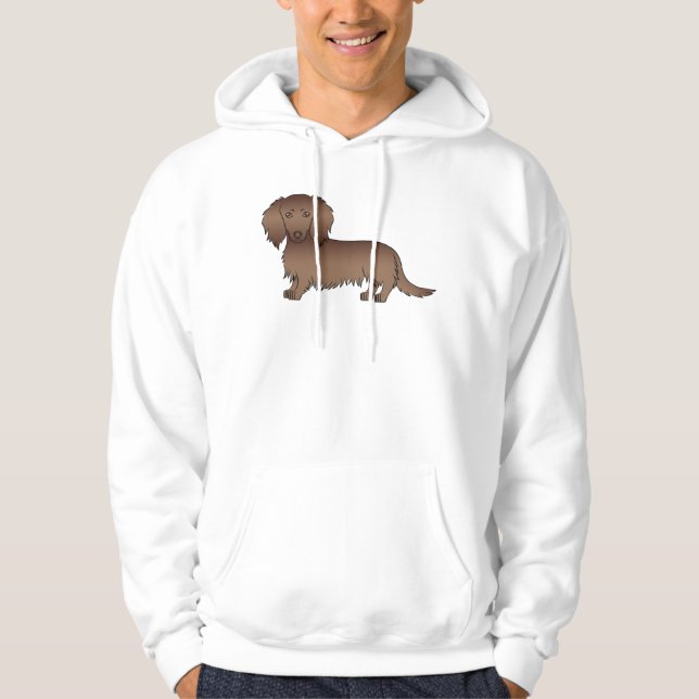 Chocolate Long Hair Dachshund Cute Cartoon Dog Hoodie (Front)