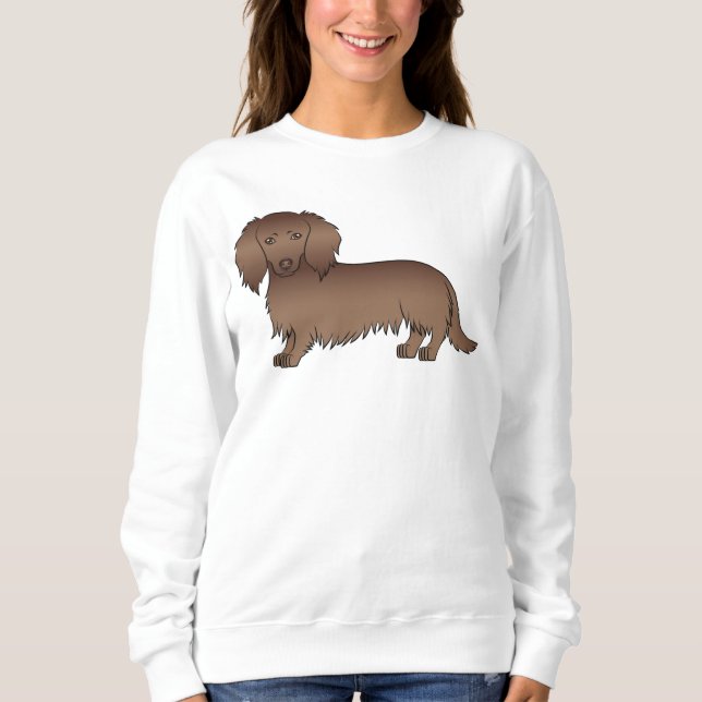 Chocolate Long Hair Dachshund Cute Cartoon Dog Sweatshirt (Front)