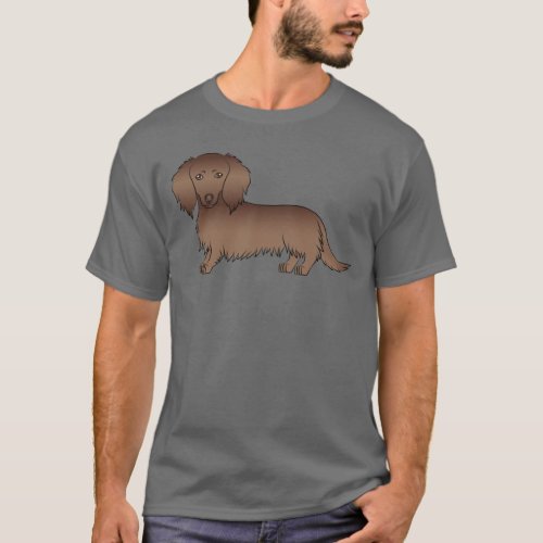Chocolate Long Hair Dachshund Cute Cartoon Dog T_Shirt