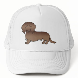 Chocolate Long Hair Dachshund Cute Cartoon Dog Trucker Hat