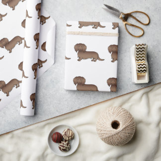 Chocolate Long Hair Dachshund Cute Dog Pattern Wrapping Paper