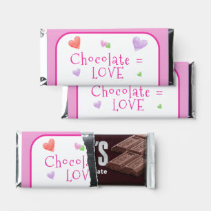 Chocolate = LOVE Valentines Fun Watercolor Hearts Hershey Bar Favors