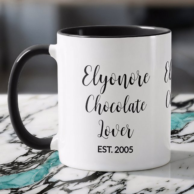 Chocolate Lover Black Script Personalized Name Est Mug (Creator Uploaded)
