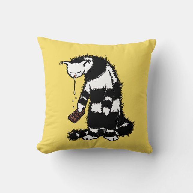 Chocolate Lover Funny Weird Cat Throw Pillow (Front)