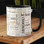 Chocolate Lover Multilingual Typography Collage Mug<br><div class="desc">This chocolate lover design features a word cloud of in various font styles and colors with the words of chocolate,  dark chocolate and almonds in English,  German and French.</div>