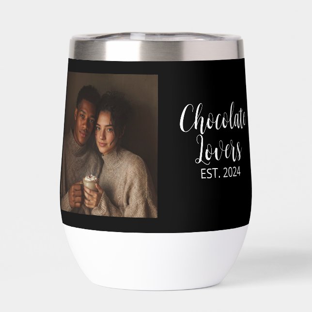 Chocolate Lovers Couple Established Photo Gift Thermal Wine Tumbler (Back)