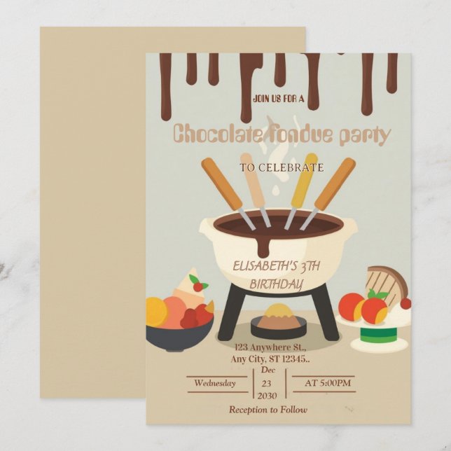 Chocolate Lovers Fondue Party Invitation (Front/Back)