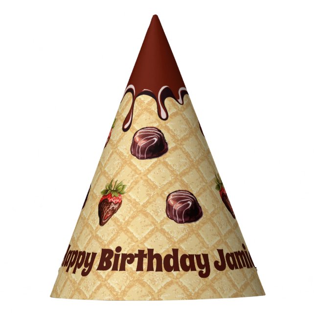 Chocolate lover's paper hat, Chocolate strawberry Party Hat (Front)