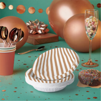 Chocolate lovers Pretty brown white stripes party Paper Bowls