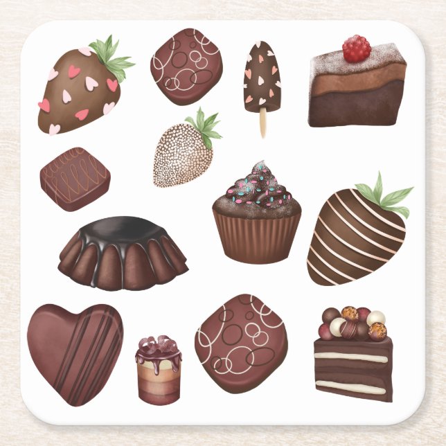 Chocolate Lovers Square Paper Coaster (Front)