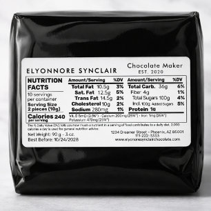 Chocolate Maker Nutrition Facts Packaging Label