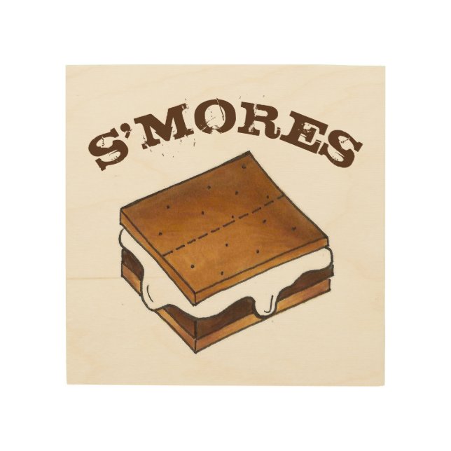 Chocolate Marshmallow Campfire S'mores Kitchen Wood Wall Art (Front)