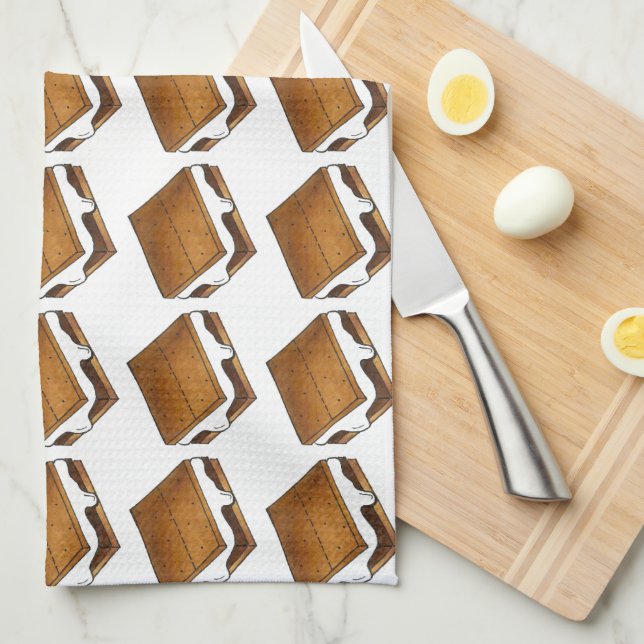 Chocolate Marshmallow S'mores Summer Camp Treat Kitchen Towel (Quarter Fold)