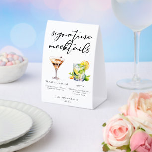 Chocolate Martini Mojito Wedding Mocktails Menu Paper Table Tent
