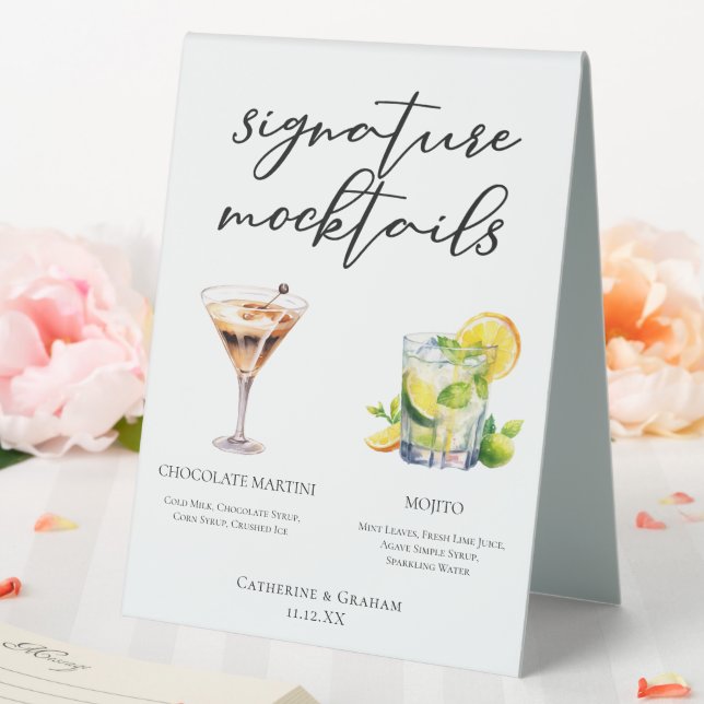 Chocolate Martini Virgin Mojito Mocktail Menu Table Tent (In SItu (Wedding))
