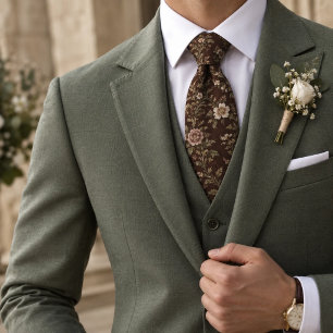Chocolate Mauve Antique Floral Neck Tie