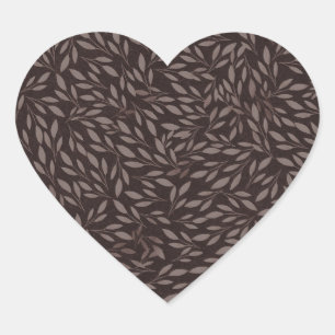 Chocolate Mauve Pink Leaves Botanical Wedding Heart Sticker