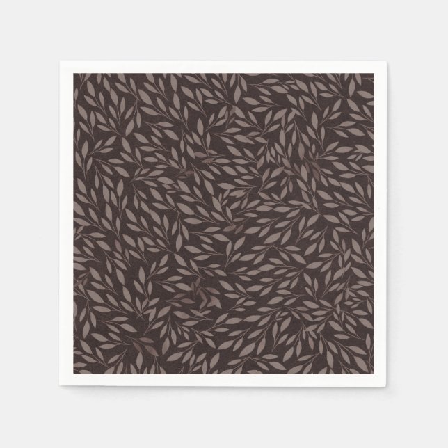 Chocolate Mauve Pink Leaves Botanical Wedding Napkins (Front)