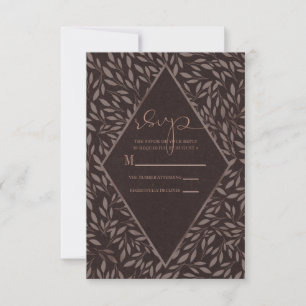 Chocolate Mauve Pink Leaves Botanical Wedding RSVP Card