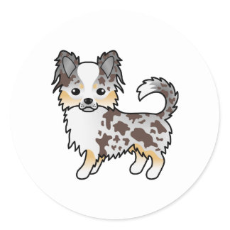Chocolate Merle Long Coat Chihuahua Cartoon Dog Classic Round Sticker
