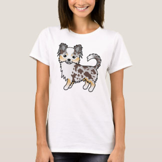 Chocolate Merle Long Coat Chihuahua Cartoon Dog T-Shirt