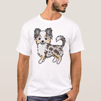 Chocolate Merle Long Coat Chihuahua Cartoon Dog T-Shirt