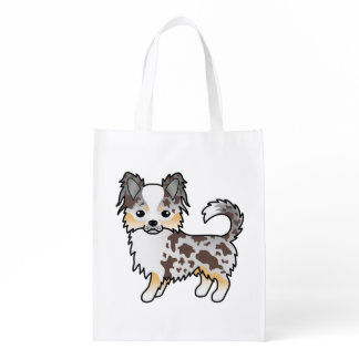 Chocolate Merle Long Coat Chihuahua Cute Dog Grocery Bag