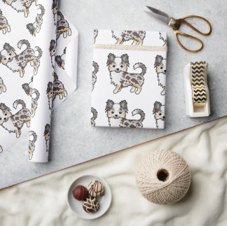 Chocolate Merle Long Coat Chihuahua Dog Pattern Wrapping Paper