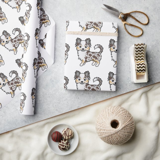 Chocolate Merle Long Coat Chihuahua Dog Pattern Wrapping Paper (Crafts)