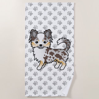 Chocolate Merle Long Coat Chihuahua Dog &amp; Paws Beach Towel