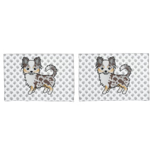 Chocolate Merle Long Coat Chihuahua Dog & Paws Pillow Case