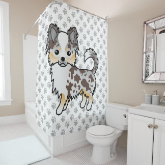 Chocolate Merle Long Coat Chihuahua Dog &amp; Paws Shower Curtain