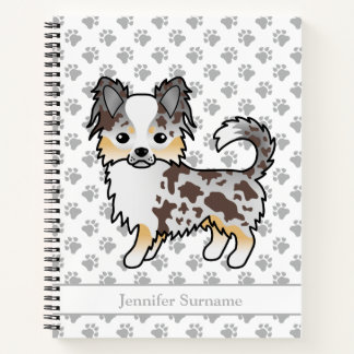 Chocolate Merle Long Coat Chihuahua Dog &amp; Text Notebook