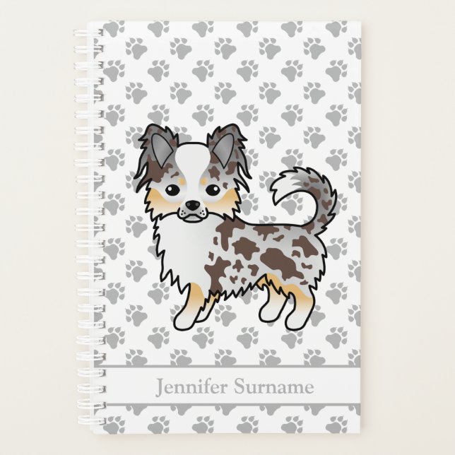 Chocolate Merle Long Coat Chihuahua Dog & Text Planner (Front)