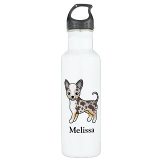 Chocolate Merle Smooth Coat Chihuahua Dog &amp; Name Stainless Steel Water Bottle
