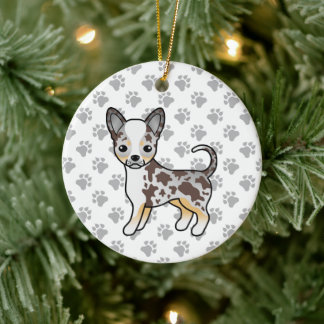 Chocolate Merle Smooth Coat Chihuahua Dog &amp; Paws Ceramic Ornament