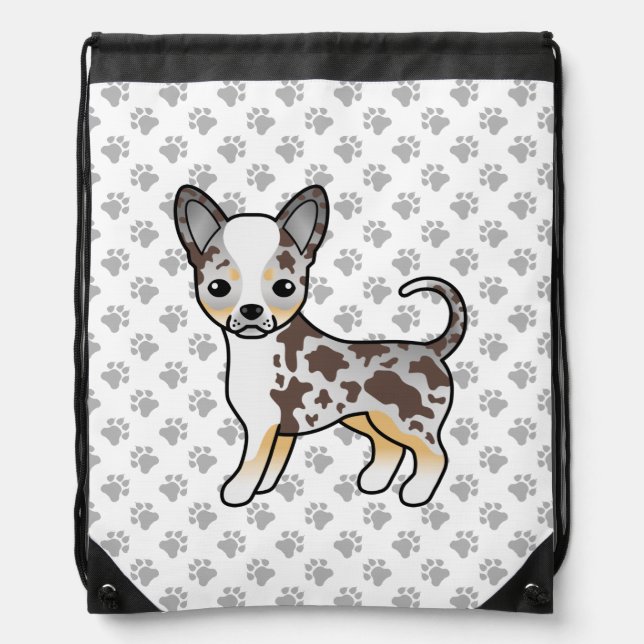 Chocolate Merle Smooth Coat Chihuahua Dog & Paws Drawstring Bag (Front)