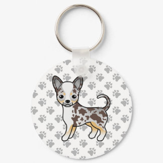 Chocolate Merle Smooth Coat Chihuahua Dog &amp; Paws Keychain