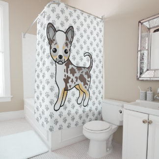 Chocolate Merle Smooth Coat Chihuahua Dog &amp; Paws Shower Curtain