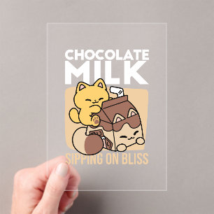 Chocolate Milk Sipping on Bliss – Kawaii Cat Food  Acrylic Invitations