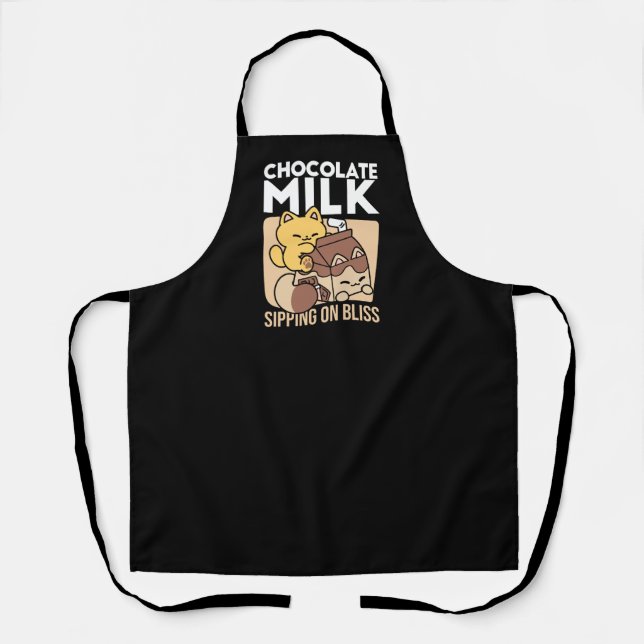 Chocolate Milk Sipping on Bliss – Kawaii Cat Food  Apron (Front)