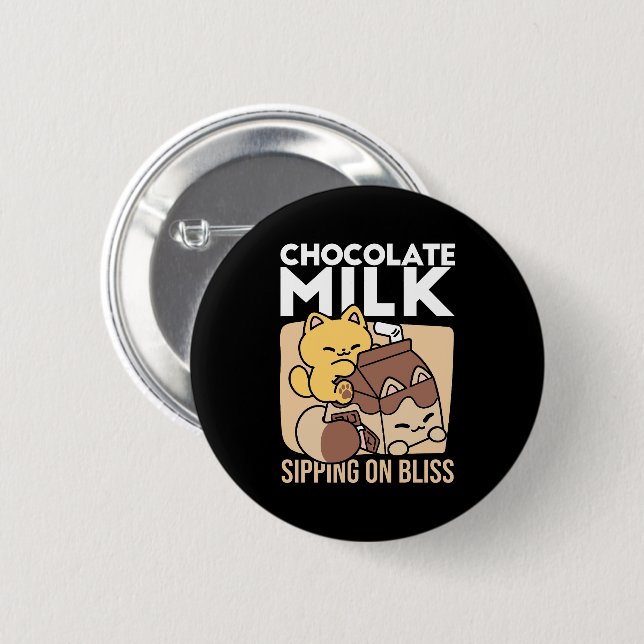 Chocolate Milk Sipping on Bliss – Kawaii Cat Food  Button (Front & Back)