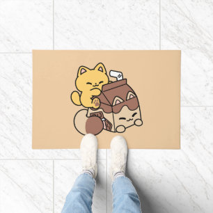 Chocolate Milk Sipping on Bliss – Kawaii Cat Food  Doormat