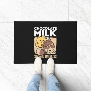 Chocolate Milk Sipping on Bliss – Kawaii Cat Food  Doormat