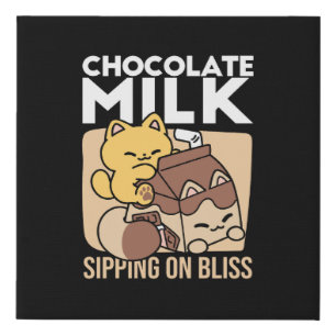 Chocolate Milk Sipping on Bliss – Kawaii Cat Food Faux Canvas Print