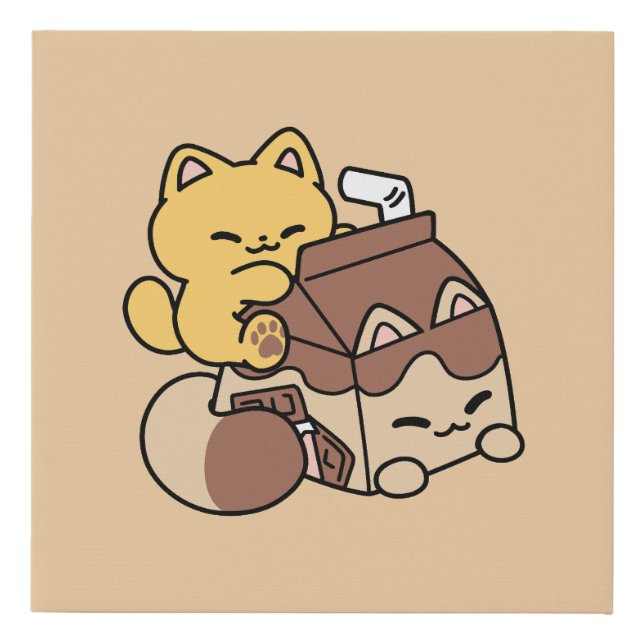 Chocolate Milk Sipping on Bliss – Kawaii Cat Food  Faux Canvas Print (Front)