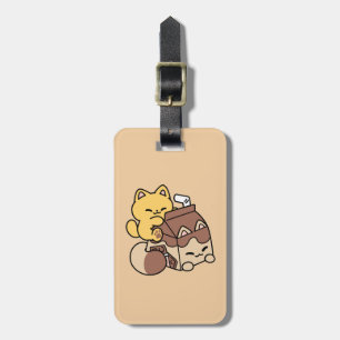 Chocolate Milk Sipping on Bliss – Kawaii Cat Food Luggage Tag