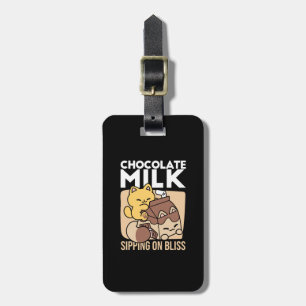 Chocolate Milk Sipping on Bliss – Kawaii Cat Food Luggage Tag