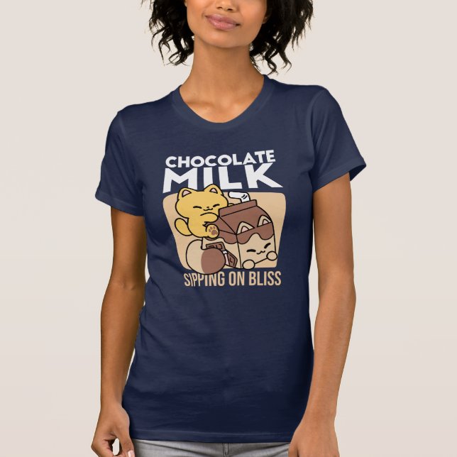 Chocolate Milk Sipping on Bliss – Kawaii Cat Food  T-Shirt (Front)